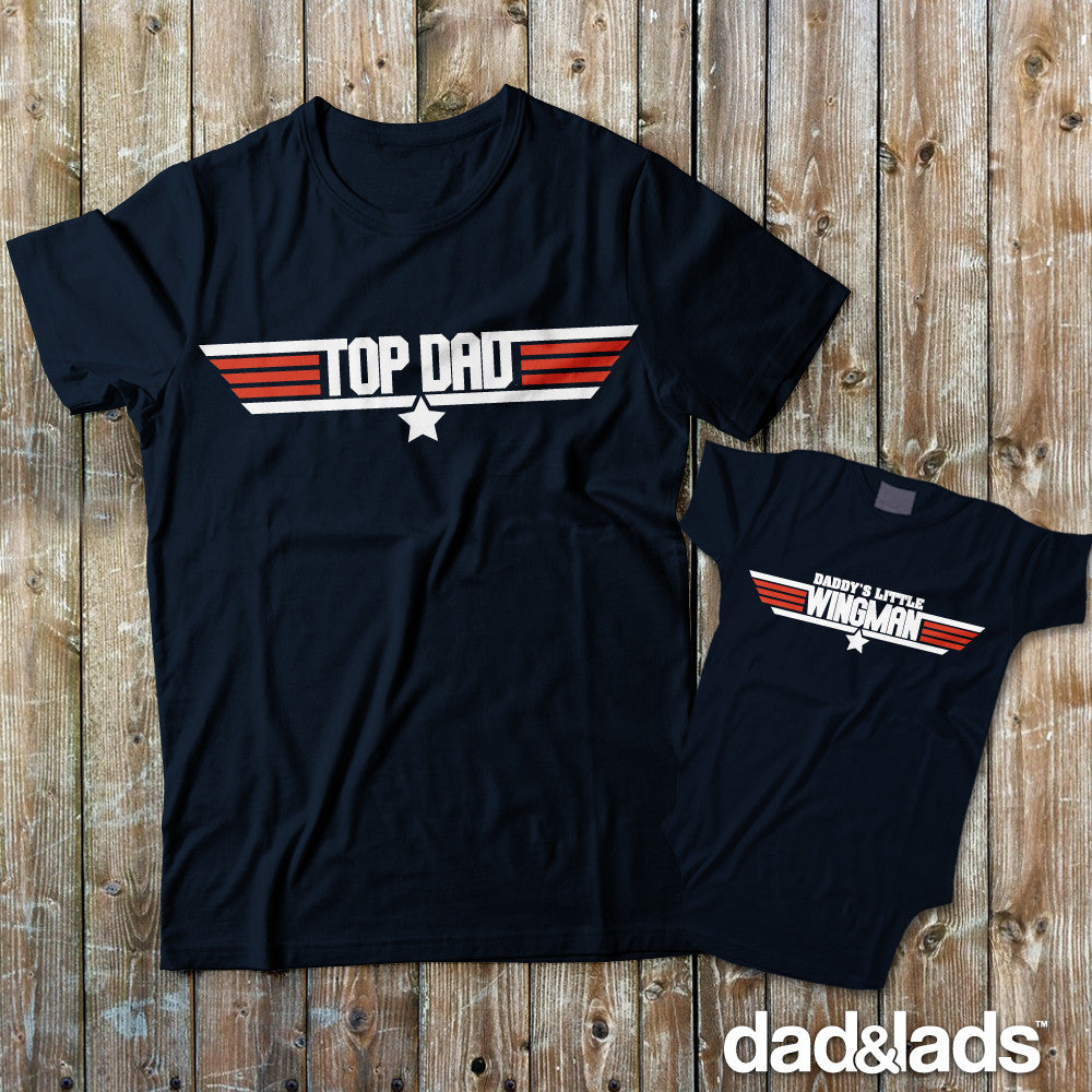 Top Dad and Daddy's Little Wingman Matching Father Son Shirts