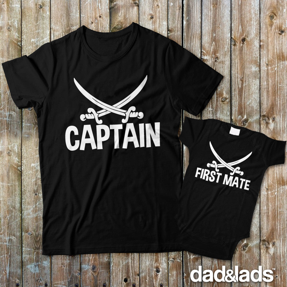 Captain and First Mate Shirts Matching Father Son Set from Dad & Lads Medium/18 Mo Bodysuit