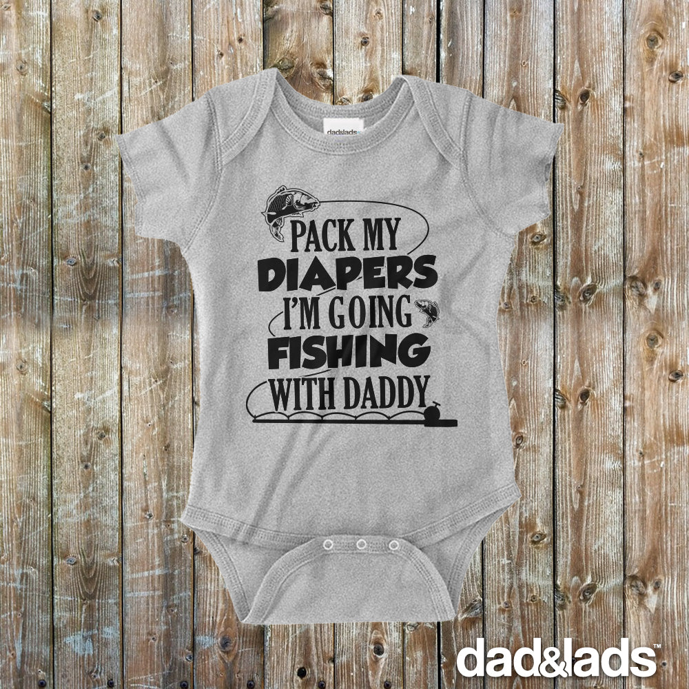 Pack My Diapers I'm Going Fishing with Daddy Baby Bodysuit 2T Toddler T-Shirt / Black