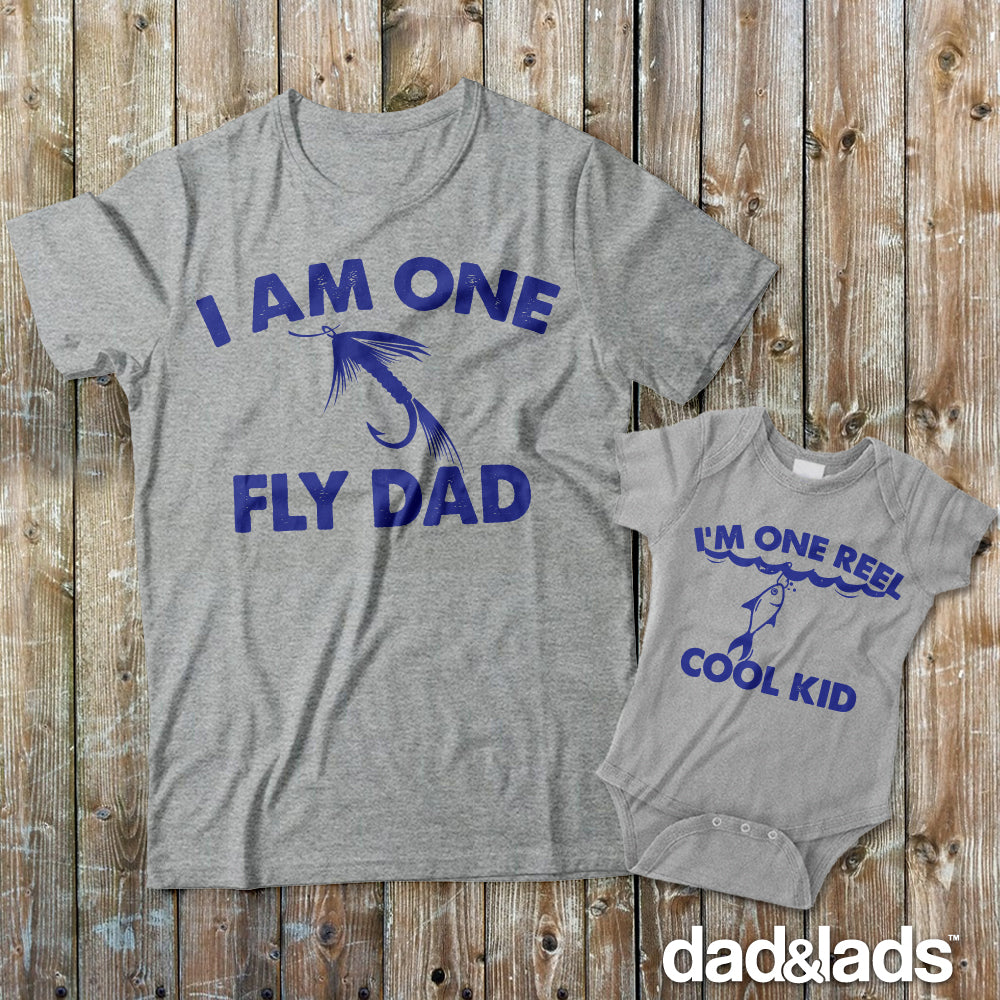 I'm One Fly Dad and I'm One Reel Cool Kid Matching Dad and Baby Shirts 3X-Large/Youth Small