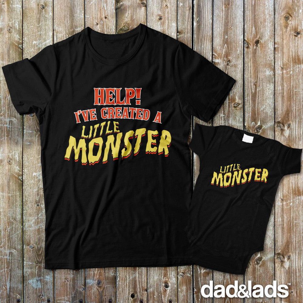 Help I've Created A Little Monster and Little Monster Matching Father Son Shirts from Dad and Lads - Dad and Lads