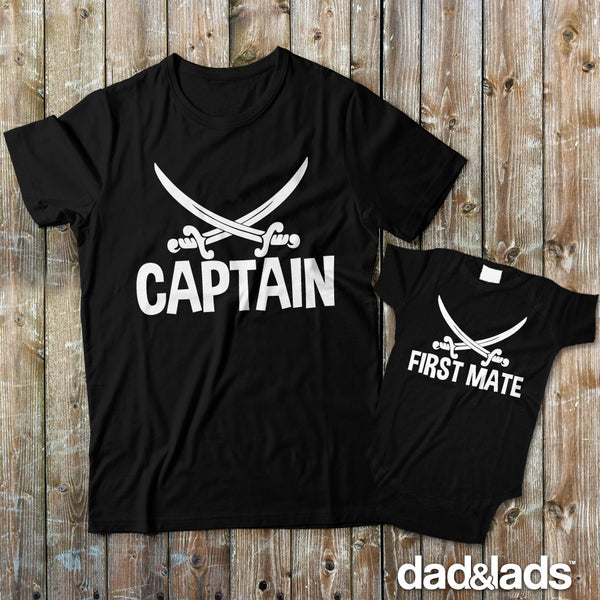 Captain First Mate Matching Father Son Shirts - Dad and Lads