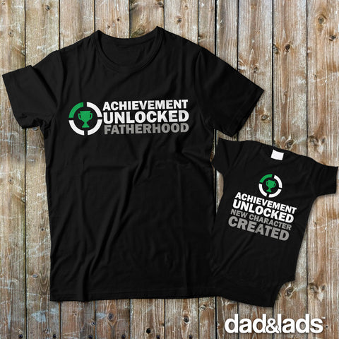 Achievement Unlocked Fatherhood and New Character Created Matching Father Son Shirts - Dad and Lads