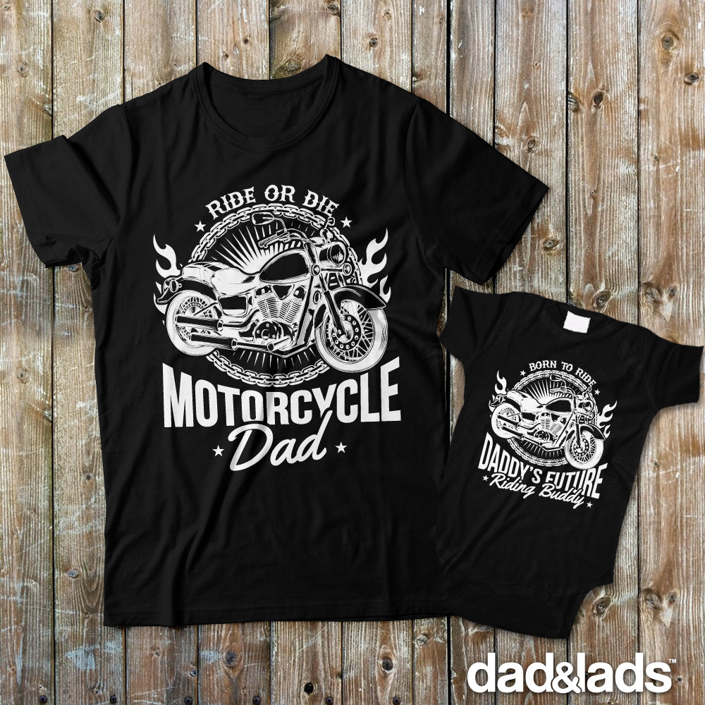 Motorcycle Dad and Daddy's Future Riding Buddy Matching Shirts for Dad and Baby - Dad and Lads