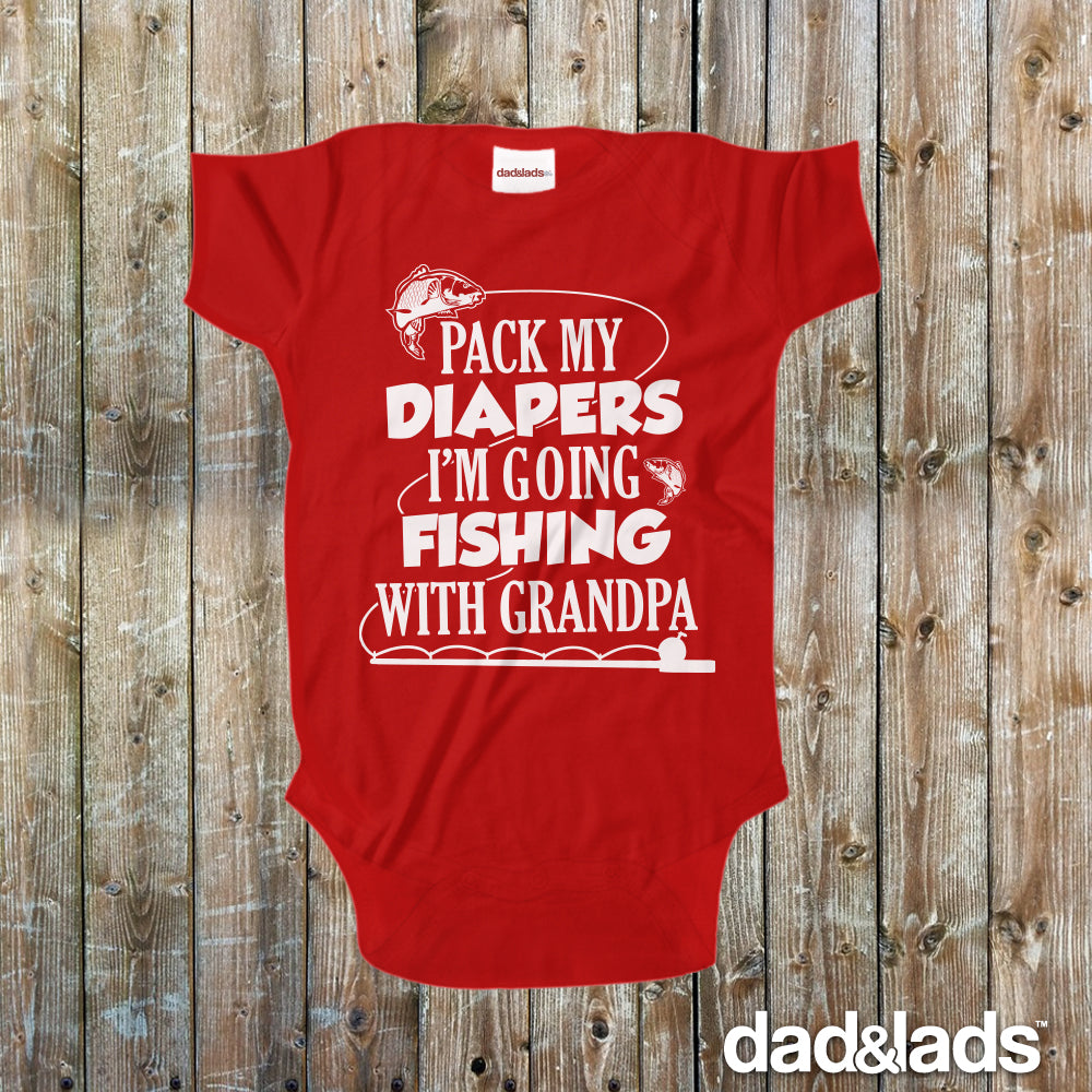 Pack My Diapers I'm Going Fishing with Grandpa Baby Onesie 2T Toddler T-Shirt / Black