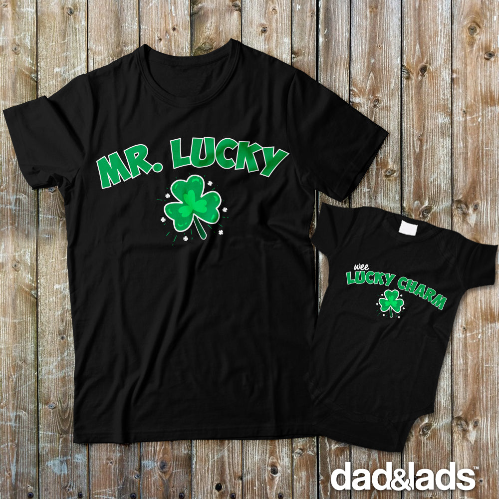 Mr. Lucky and Lucky Charm Matching Father Son St. Patrick's Day Shirts - Dad and Lads