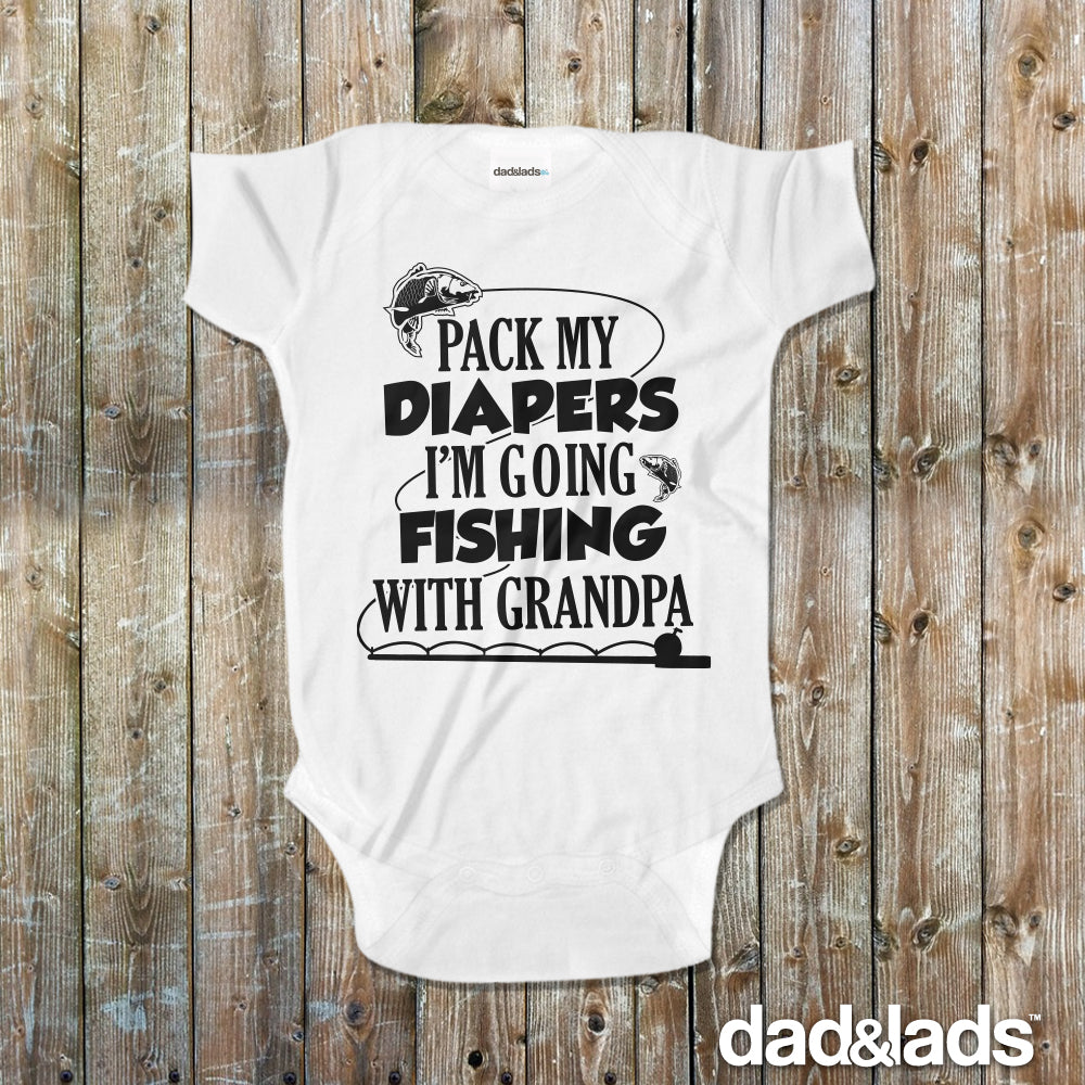 Pack My Diapers I'm Going Fishing with Grandpa Baby Onesie 2T Toddler T-Shirt / Black